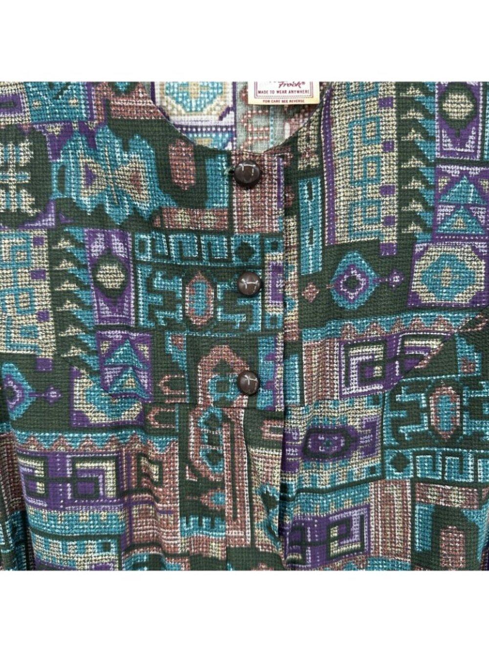 vintage 70s A LINE SHORT SLEEVE DRESS M aztec southwestern festival casual boho - Picture 4 of 13